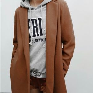 Zara Coat with Lapel Collar Long Jacket -Mid Camel